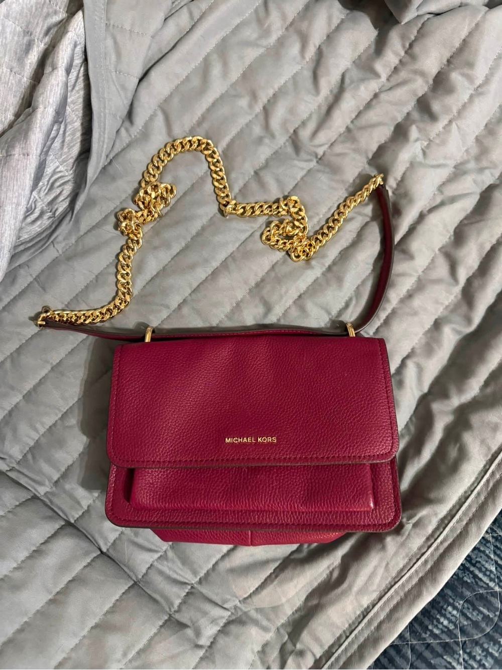 Michael Kors Pebbled Crossbody in Deep Berry with Gold Hardware